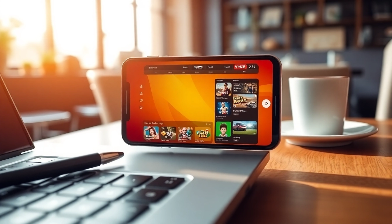 Engaging betting experience at https://VNQ8.red/ showcased on a sleek smartphone in a vibrant setting.