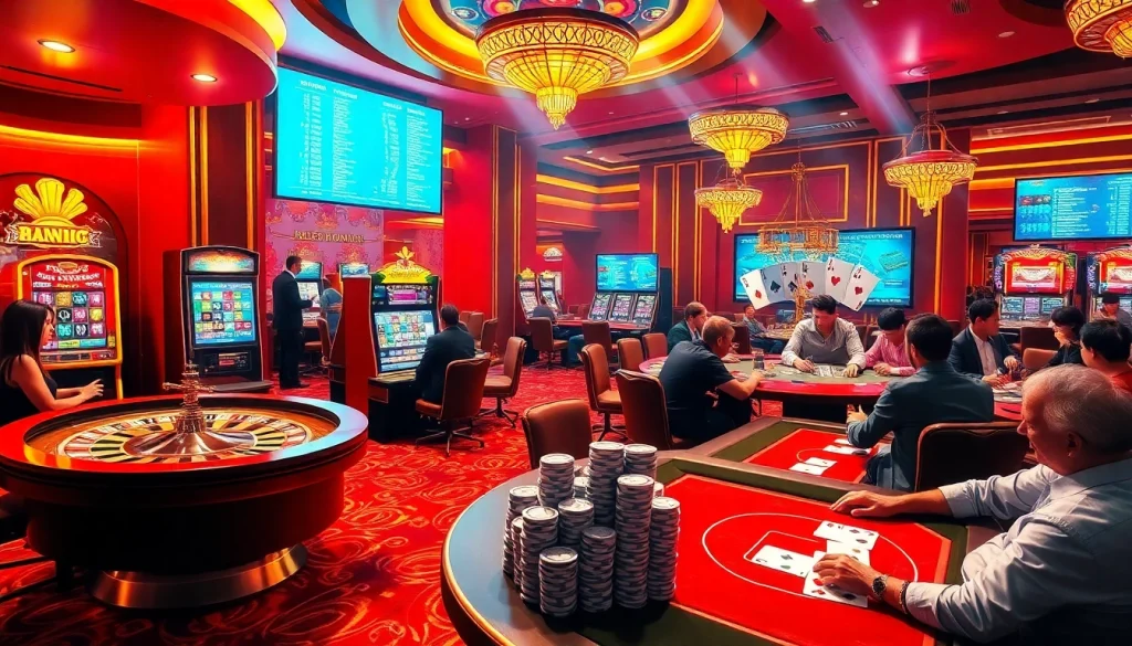 Experience thrilling moments at the casino as players explore 'review nhà cái' options, surrounded by excitement of roulette and poker.