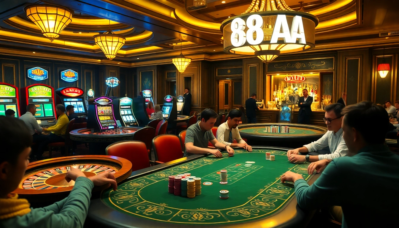 Experience the thrill of '88AA' at a vibrant casino, full of exciting tables and eager players.
